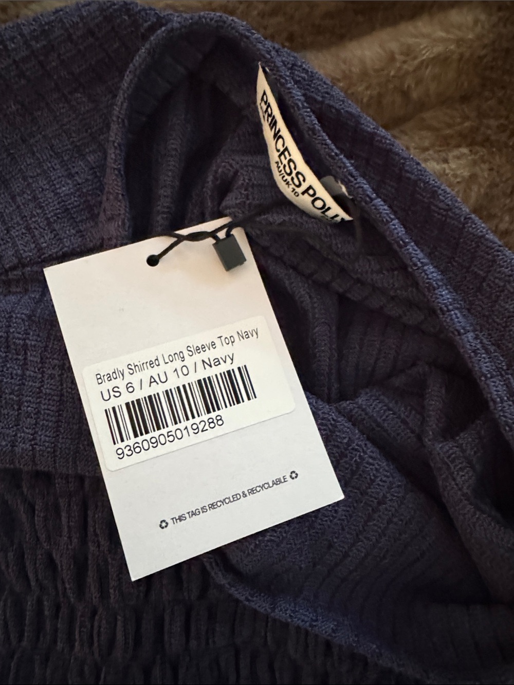 Princess Polly Navy Blue Smocked Long Sleeve Top - Picture 3 of 5